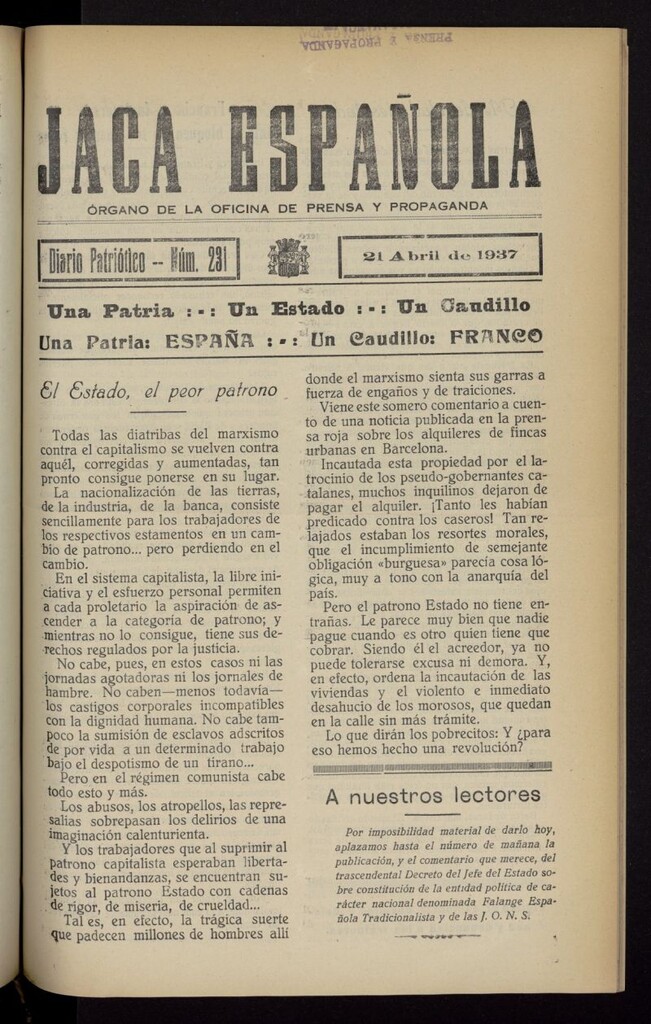 Miniatura de Jaca española : noticiero oficial del 21 de abril de 1937, nº 231