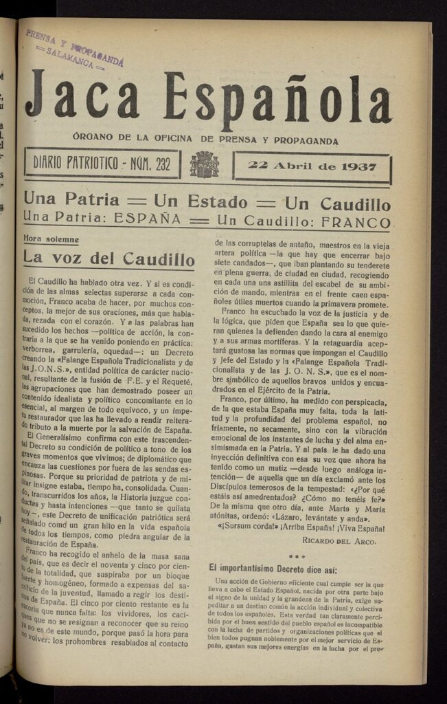 Miniatura de Jaca española : noticiero oficial del 22 de abril de 1937, nº 232