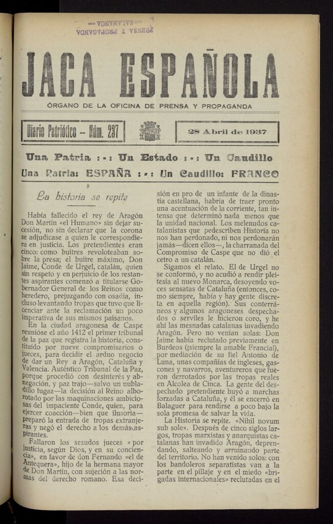 Miniatura de Jaca española : noticiero oficial del 28 de abril de 1937, nº 237