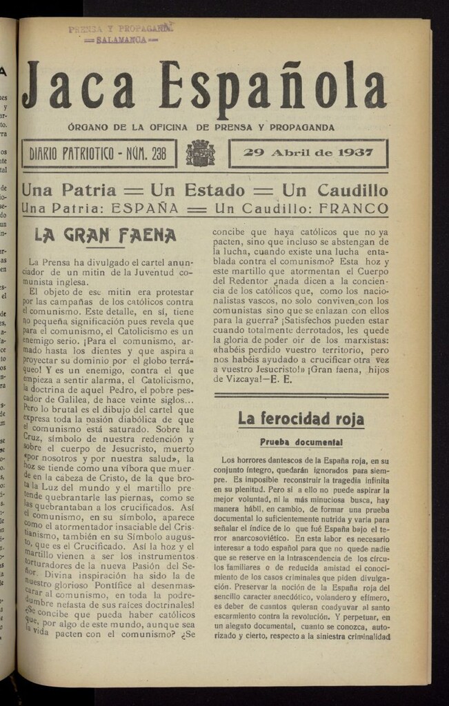 Miniatura de Jaca española : noticiero oficial del 29 de abril de 1937, nº 238
