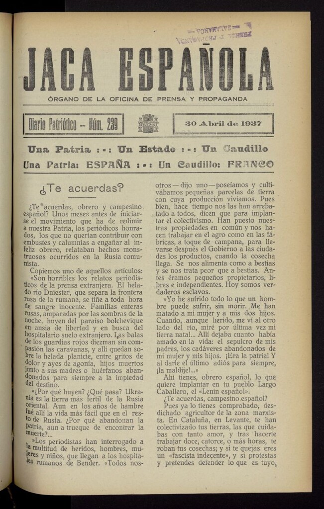Miniatura de Jaca española : noticiero oficial del 30 de abril de 1937, nº 239