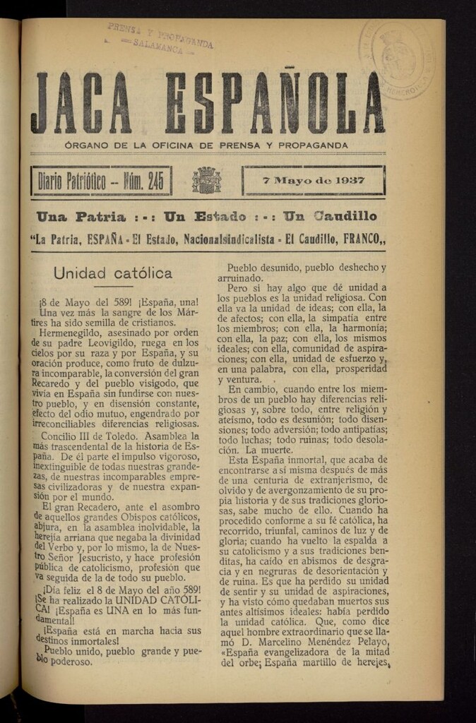 Miniatura de Jaca española : noticiero oficial del 7 de mayo de 1937, nº 245