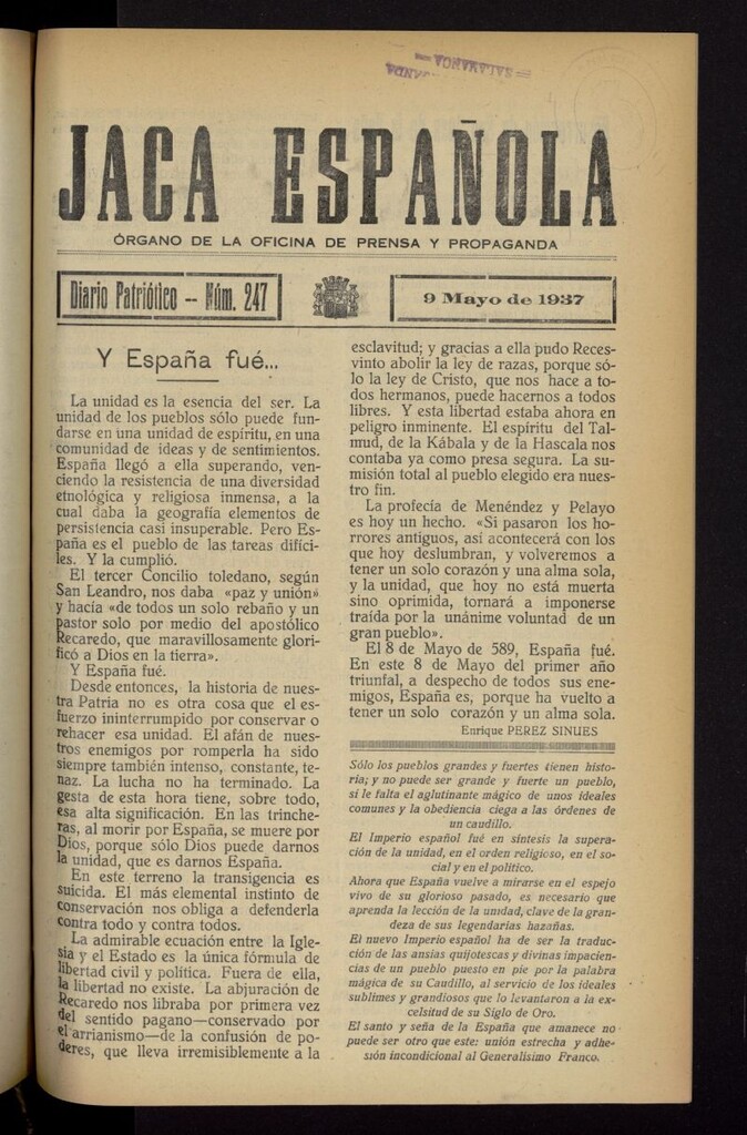 Miniatura de Jaca española : noticiero oficial del 9 de mayo de 1937, nº 247