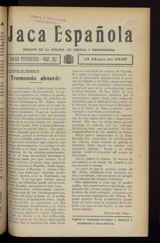 Miniatura de Jaca española : noticiero oficial del 15 de mayo de 1937, nº 252