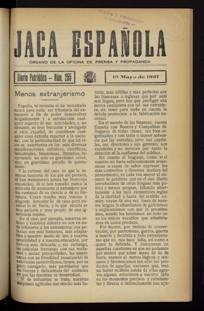 Miniatura de Jaca española : noticiero oficial del 19 de mayo de 1937, nº 255