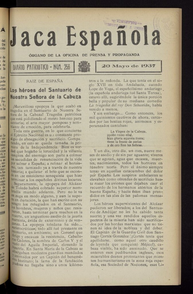 Miniatura de Jaca española : noticiero oficial del 20 de mayo de 1937, nº 256