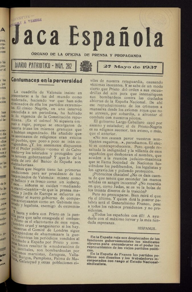 Miniatura de Jaca española : noticiero oficial del 27 de mayo de 1937, nº 262