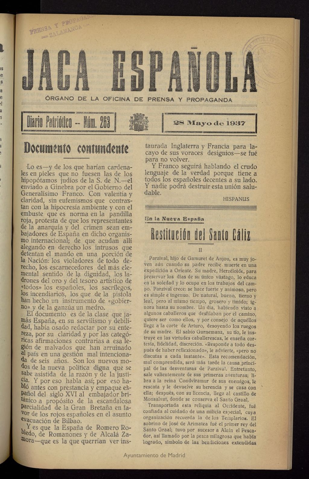 Miniatura de Jaca española : noticiero oficial del 28 de mayo de 1937, nº 263
