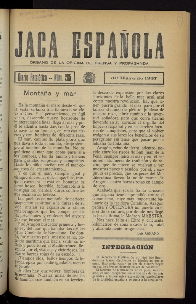 Miniatura de Jaca española : noticiero oficial del 30 de mayo de 1937, nº 265
