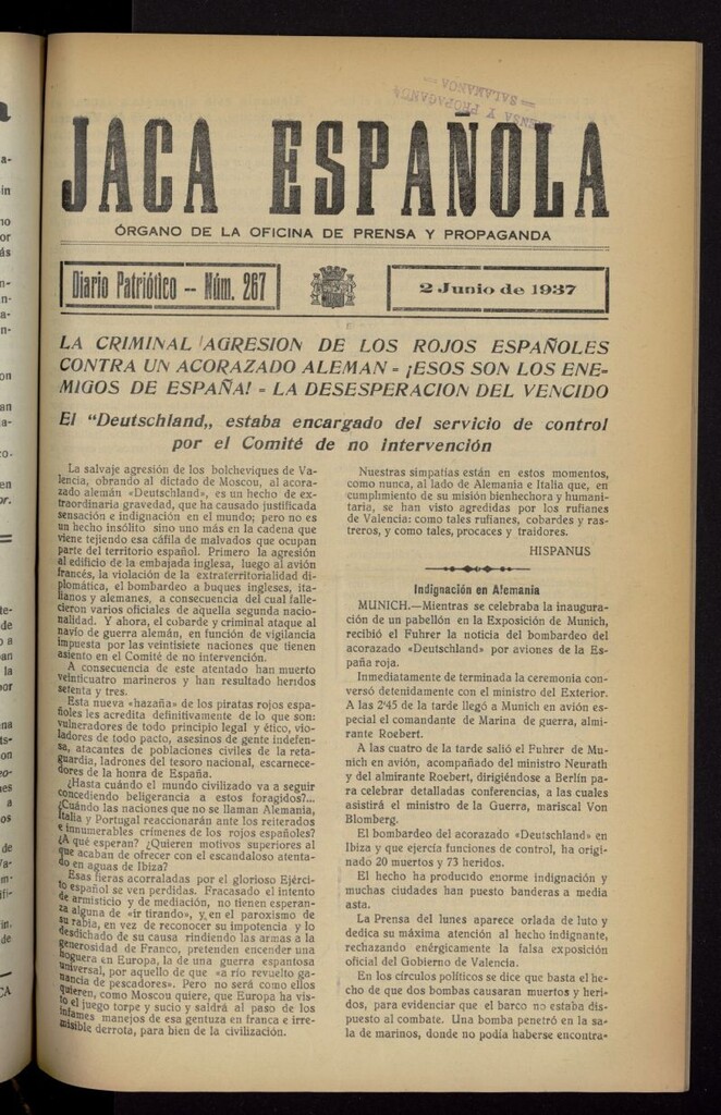 Miniatura de Jaca española : noticiero oficial del 2 de junio de 1937, nº 267