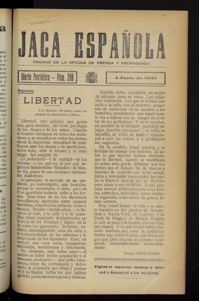 Miniatura de Jaca española : noticiero oficial del 4 de junio de 1937, nº 269