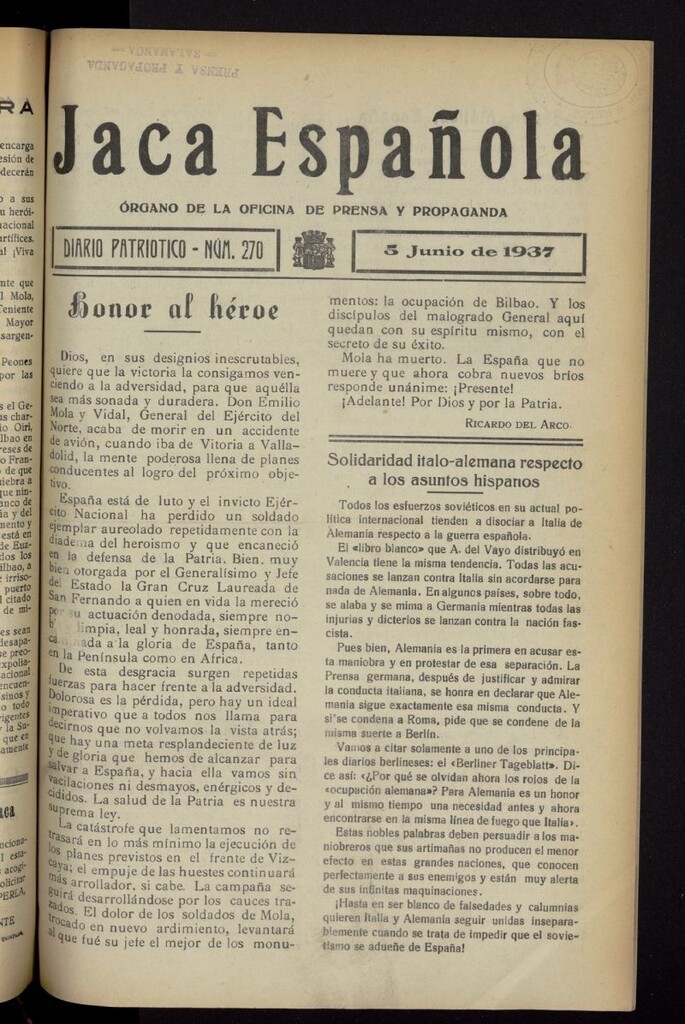 Miniatura de Jaca española : noticiero oficial del 5 de junio de 1937, nº 270