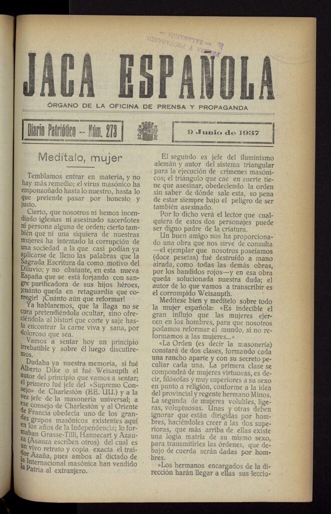 Miniatura de Jaca española : noticiero oficial del 9 de junio de 1937, nº 273