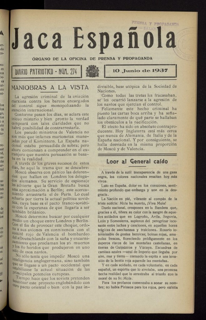 Miniatura de Jaca española : noticiero oficial del 10 de junio de 1937, nº 274