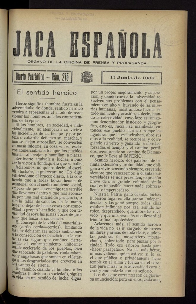 Miniatura de Jaca española : noticiero oficial del 11 de junio de 1937, nº 275