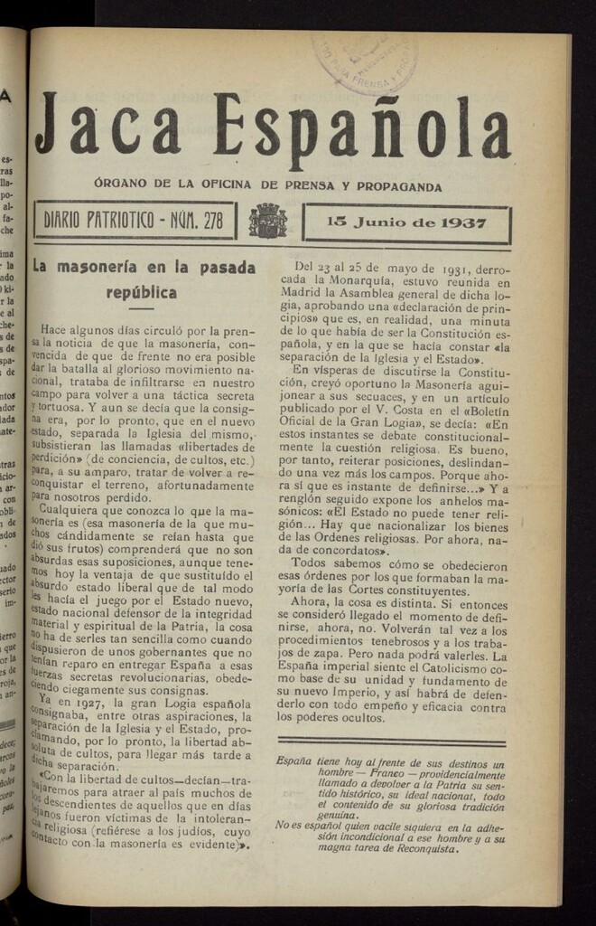Miniatura de Jaca española : noticiero oficial del 15 de junio de 1937, nº 278