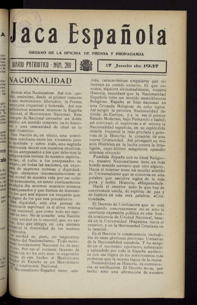Miniatura de Jaca española : noticiero oficial del 17 de junio de 1937, nº 280