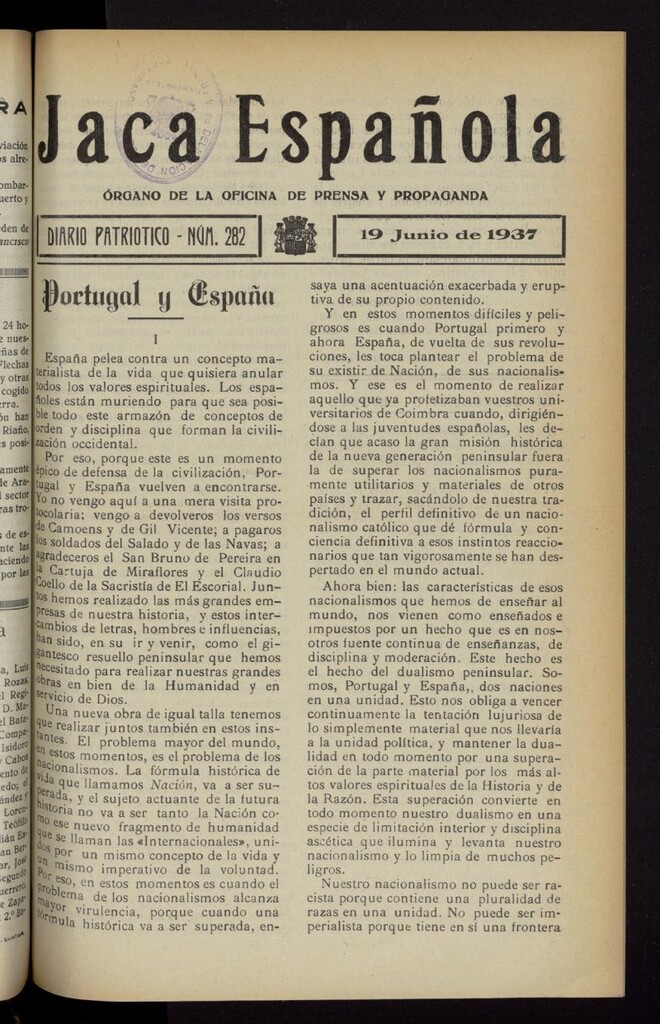 Miniatura de Jaca española : noticiero oficial del 19 de junio de 1937, nº 282