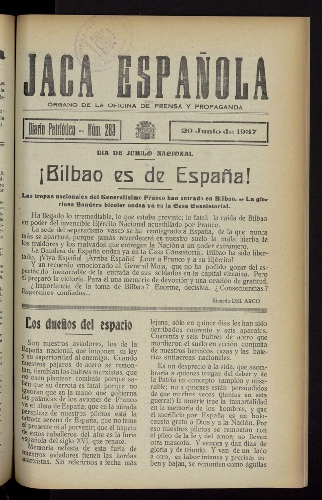 Miniatura de Jaca española : noticiero oficial del 20 de junio de 1937, nº 283