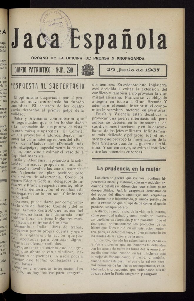 Miniatura de Jaca española : noticiero oficial del 29 de junio de 1937, nº 290