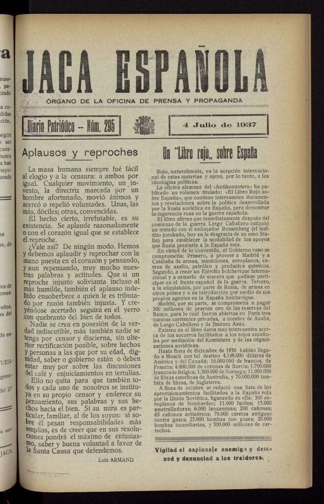 Miniatura de Jaca española : noticiero oficial del 4 de julio de 1937, nº 295