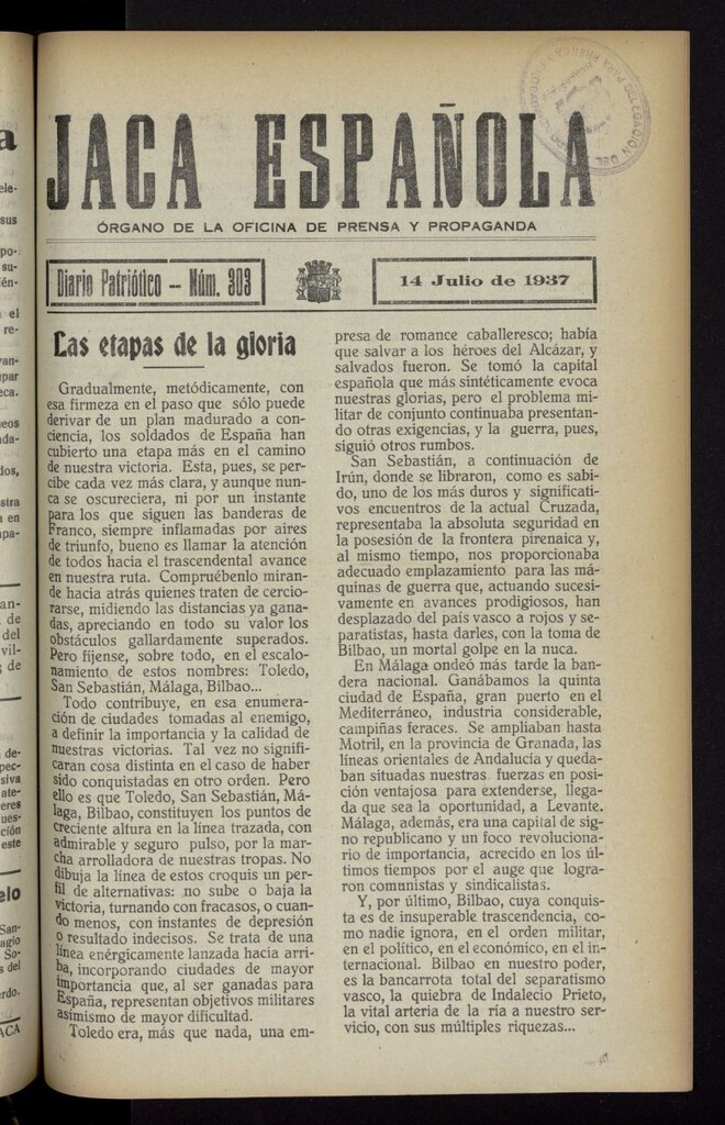 Miniatura de Jaca española : noticiero oficial del 14 de julio de 1937, nº 303