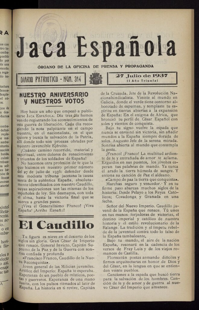 Miniatura de Jaca española : noticiero oficial del 27 de julio de 1937, nº 314