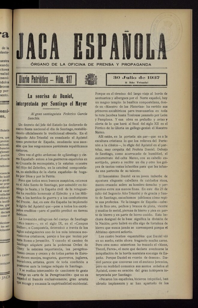 Miniatura de Jaca española : noticiero oficial del 30 de julio de 1937, nº 317