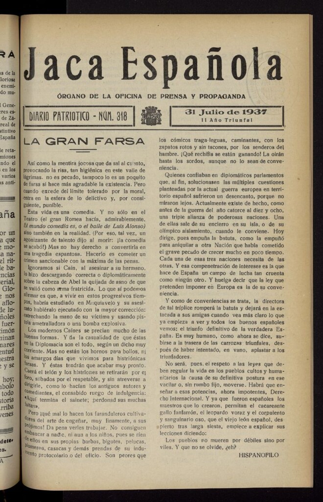 Miniatura de Jaca española : noticiero oficial del 31 de julio de 1937, nº 318