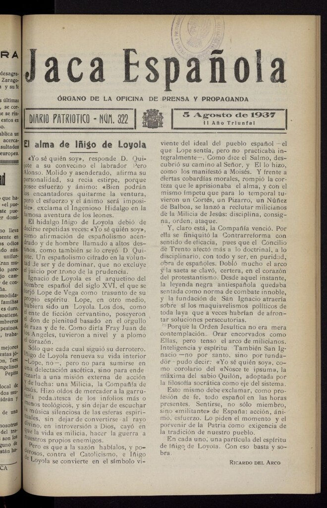 Miniatura de Jaca española : noticiero oficial del 5 de agosto de 1937, nº 322