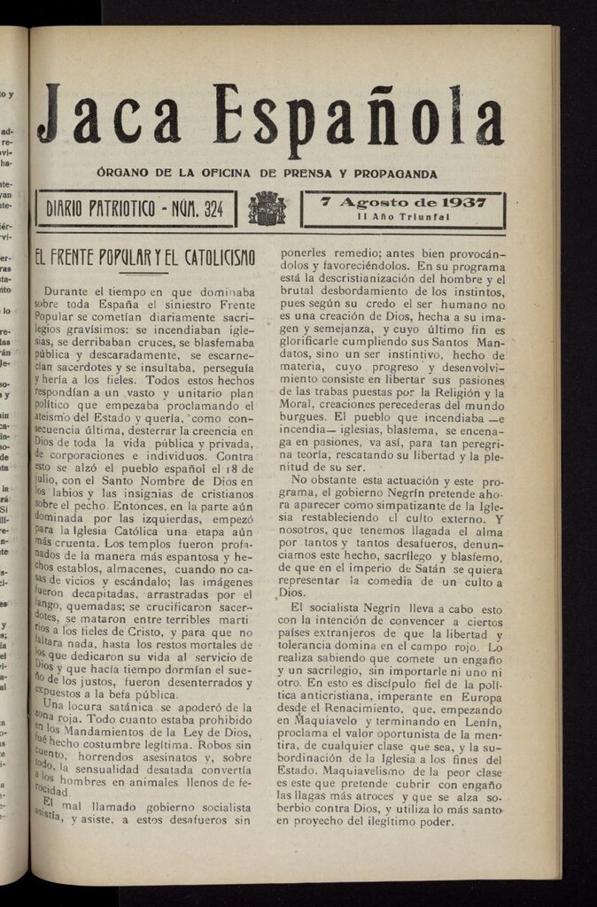 Miniatura de Jaca española : noticiero oficial del 7 de agosto de 1937, nº 324