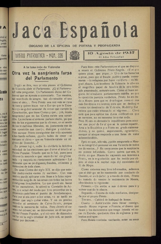 Miniatura de Jaca española : noticiero oficial del 10 de agosto de 1937, nº 326