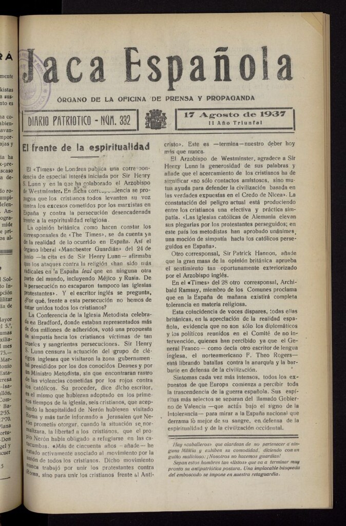 Miniatura de Jaca española : noticiero oficial del 17 de agosto de 1937, nº 332