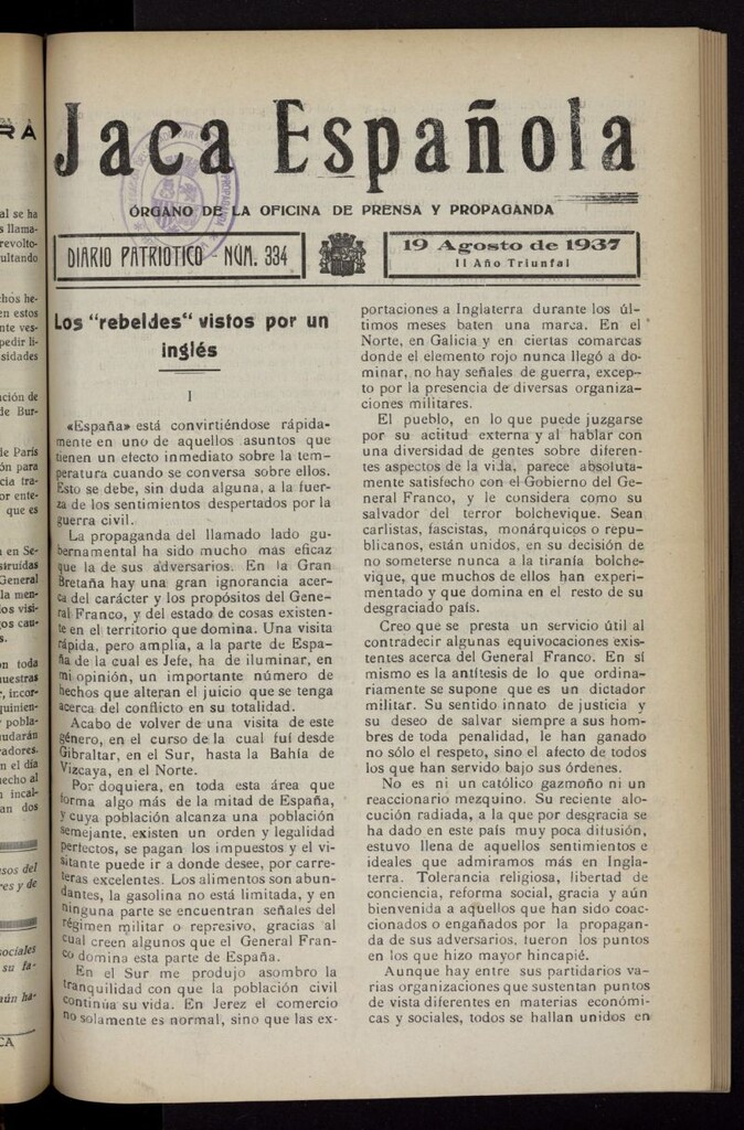 Miniatura de Jaca española : noticiero oficial del 19 de agosto de 1937, nº 334