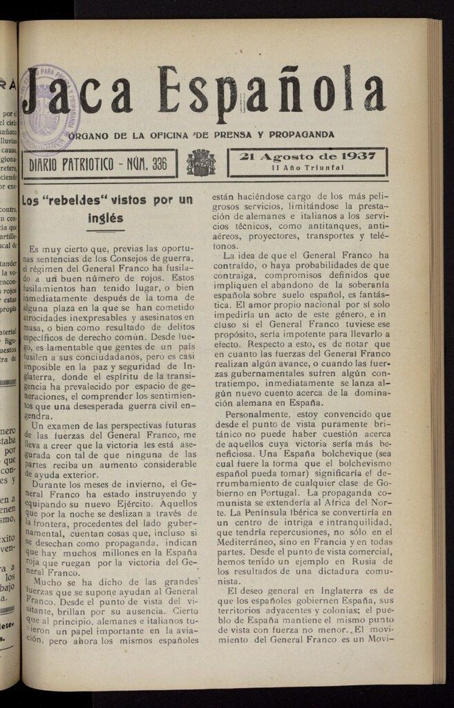Miniatura de Jaca española : noticiero oficial del 21 de agosto de 1937, nº 336