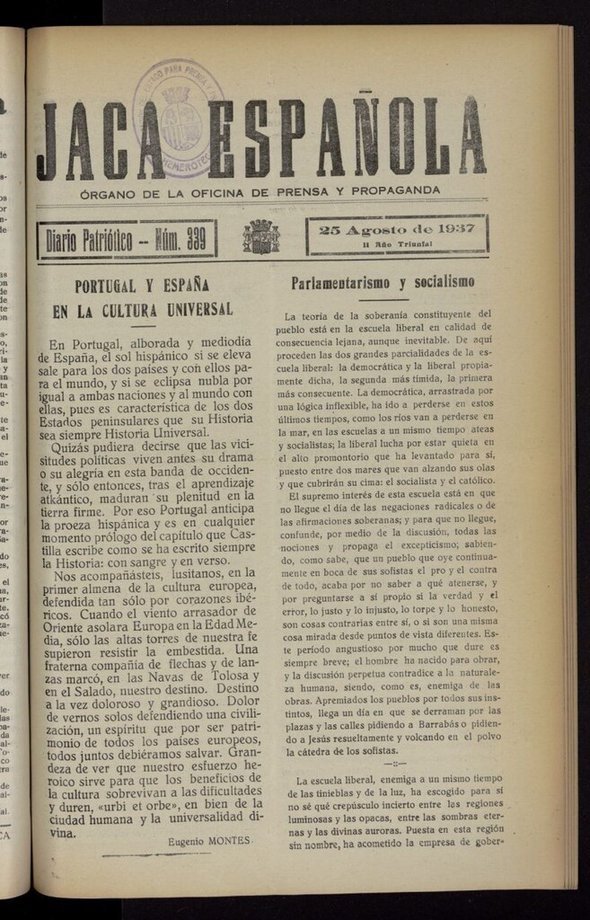 Miniatura de Jaca española : noticiero oficial del 25 de agosto de 1937, nº 339