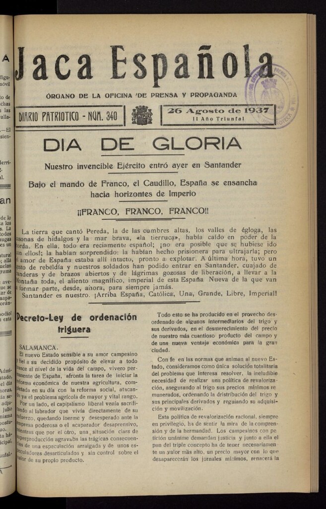 Miniatura de Jaca española : noticiero oficial del 26 de agosto de 1937, nº 340