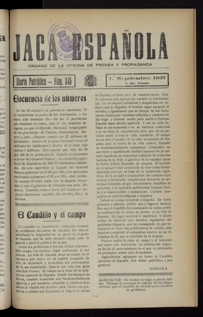 Miniatura de Jaca española : noticiero oficial del 1 de septiembre de 1937, nº 345