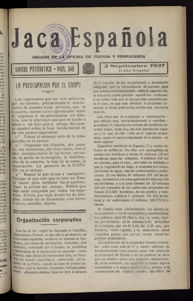 Miniatura de Jaca española : noticiero oficial del 2 de septiembre de 1937, nº 346