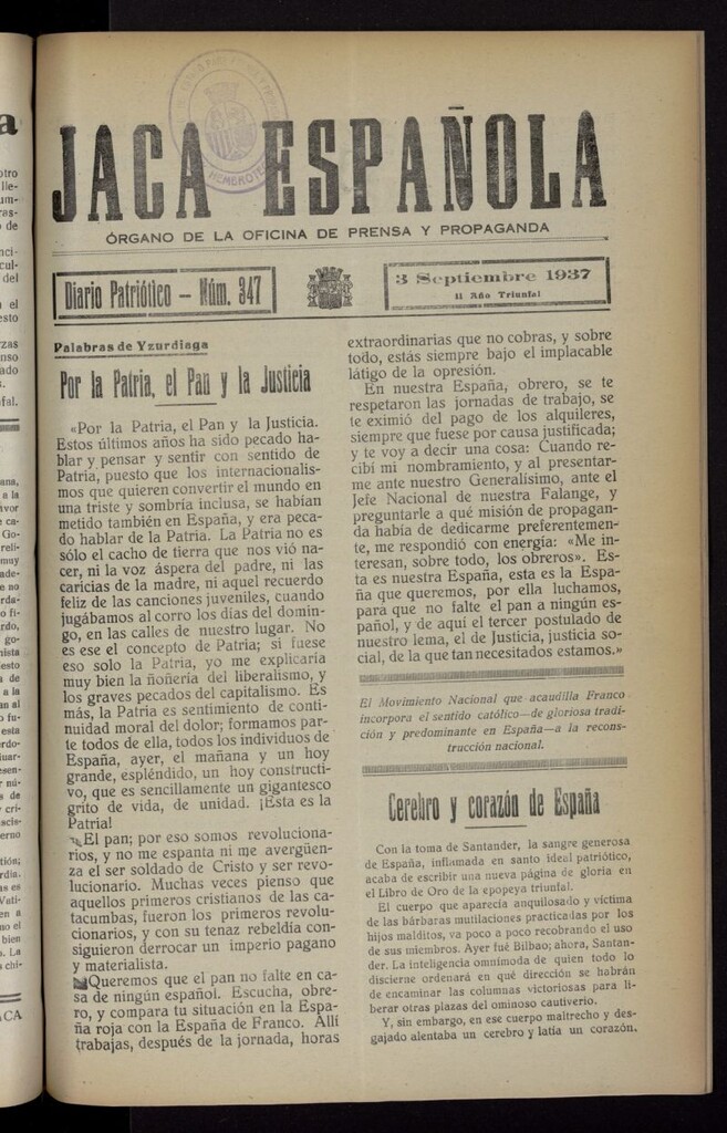 Miniatura de Jaca española : noticiero oficial del 3 de septiembre de 1937, nº 347