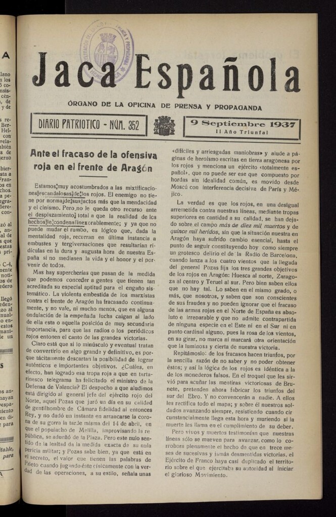 Miniatura de Jaca española : noticiero oficial del 9 de septiembre de 1937, nº 352