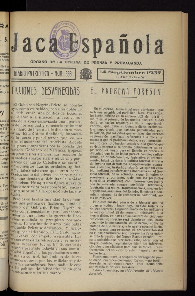 Miniatura de Jaca española : noticiero oficial del 14 de septiembre de 1937, nº 356