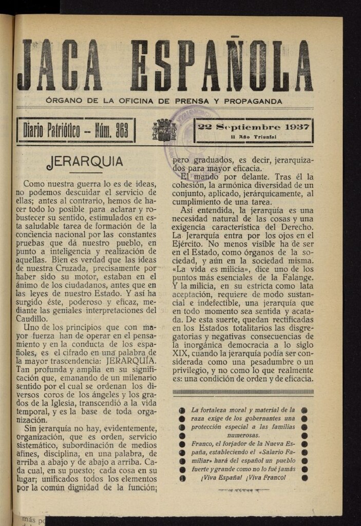 Miniatura de Jaca española : noticiero oficial del 22 de septiembre de 1937, nº 363