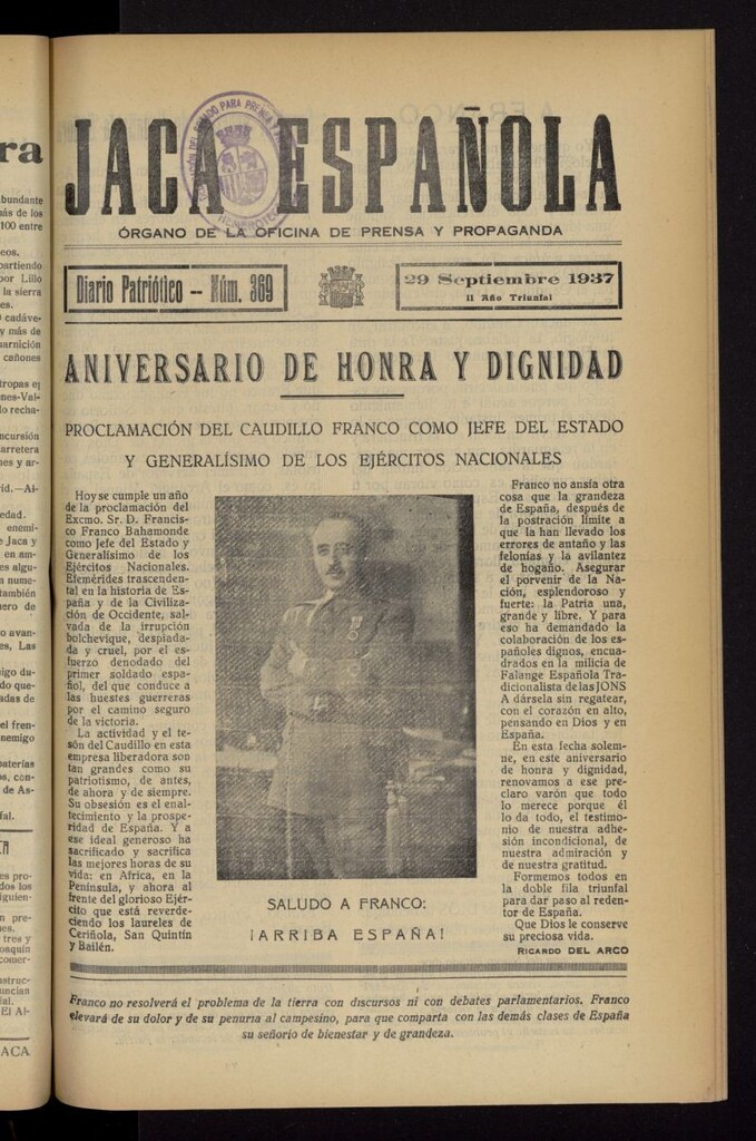 Miniatura de Jaca española : noticiero oficial del 29 de septiembre de 1937, nº 369