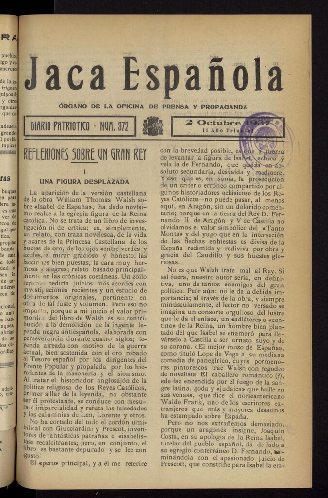 Miniatura de Jaca española : noticiero oficial del 2 de octubre de 1937, nº 372