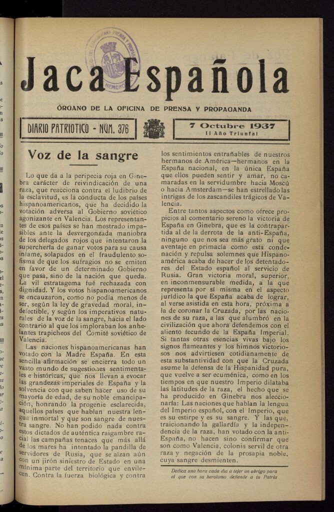 Miniatura de Jaca española : noticiero oficial del 7 de octubre de 1937, nº 376