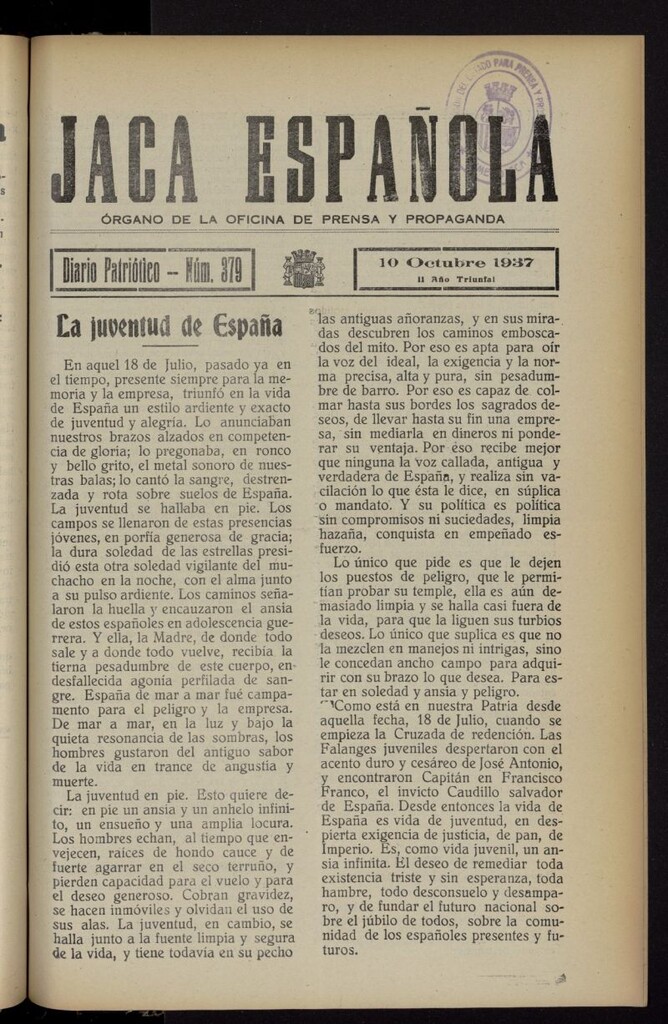 Miniatura de Jaca española : noticiero oficial del 10 de octubre de 1937, nº 379