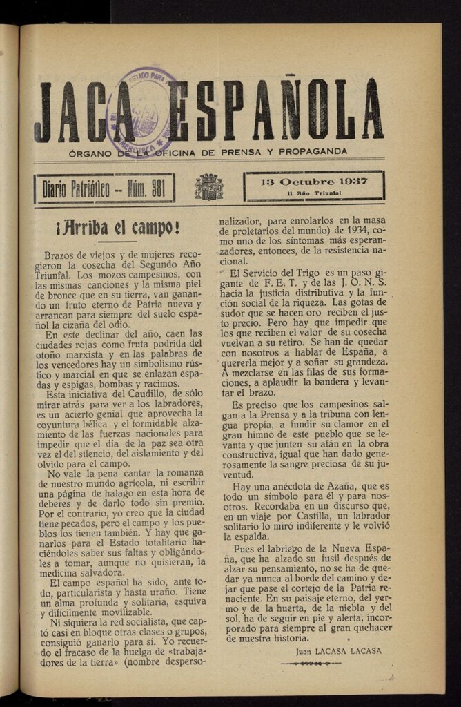 Miniatura de Jaca española : noticiero oficial del 13 de octubre de 1937, nº 381