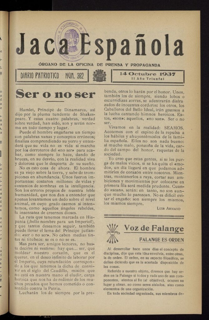 Miniatura de Jaca española : noticiero oficial del 14 de octubre de 1937, nº 382
