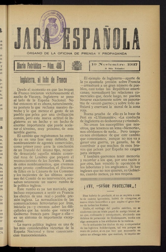 Miniatura de Jaca española : noticiero oficial del 10 de noviembre de 1937, nº 405
